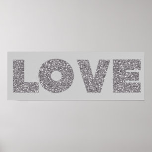 Poster Amour Parties scintillant argent