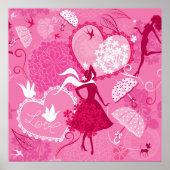 Poster Amour romantique Silhouette Motif Coeurs roses (Devant)