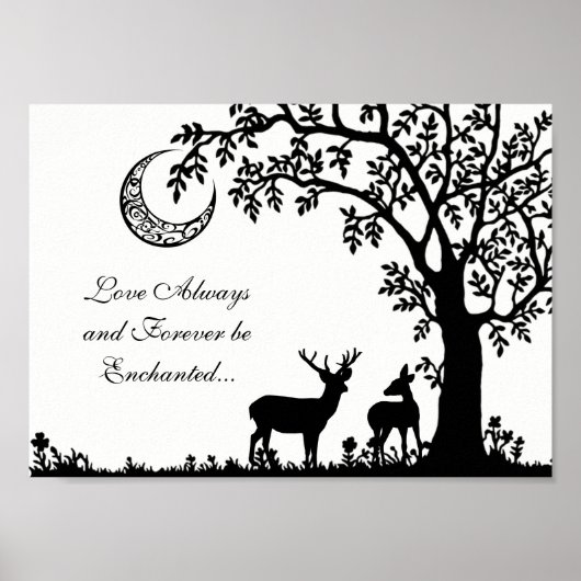 Poster Amour toujours enchanté lune arbre et cerf couple (Devant)