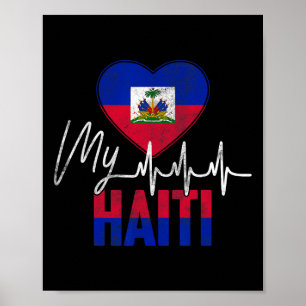 Poster Amour Vintage Haïti Rythme Drapeau du Jour du Coeu