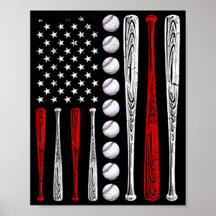 Poster Amoureux de baseball Drapeau américain Fête de l'i