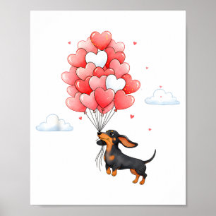 Poster Amoureux de chien ballon coeur Saint Valentin teck