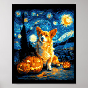 Poster Amoureux de chiens Corgi Peinture de van gogh nuit