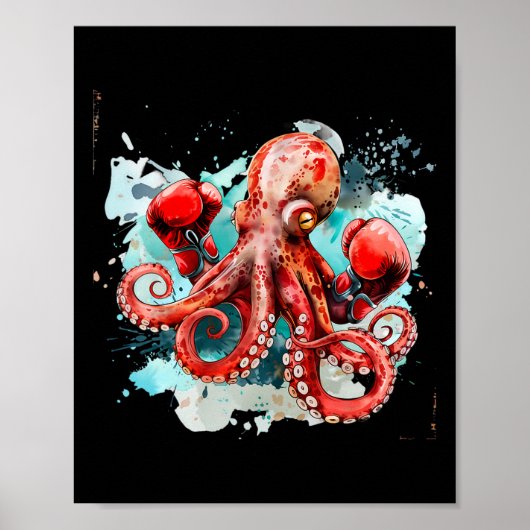 Poster Amoureux de la boxe pieuvre Océan Créature marine (Devant)