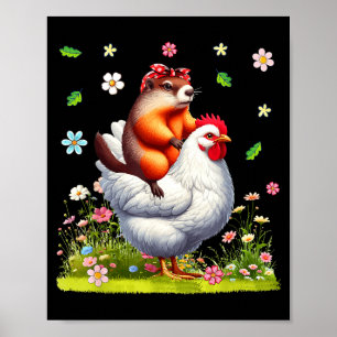 Poster Amoureux de la marmotte en nœud papillon à cheval