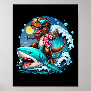 Poster Amoureux de la plage T-rex Dinosaure chevauchant R