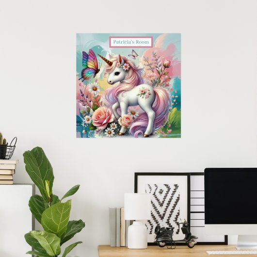 Poster Amoureux de licorne mignonne ajouter nom (Bureau à domicile)