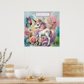 Poster Amoureux de licorne mignonne ajouter nom (Cuisine)
