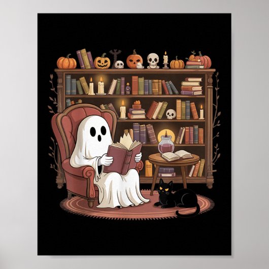 Poster Amoureux de livres de lecture de fantômes Hallowee (Devant)