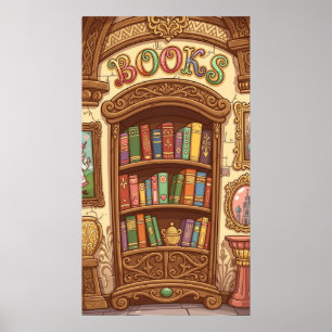 Poster Amoureux de livres Étagère à livres de dessin anim