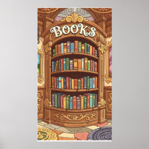 Poster Amoureux de livres Étagère à livres de dessin anim