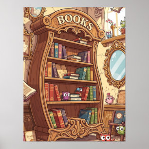 Poster Amoureux de livres Étagère à livres de dessin anim
