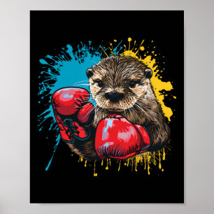 Poster Amoureux de loutre de boxe Gants de boxe Kickboxin