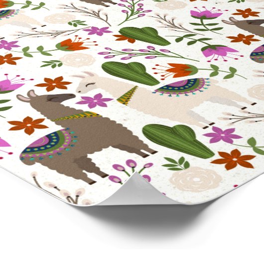 Poster Amoureux des animaux de motif floral Alpaca Cactus (Coin)