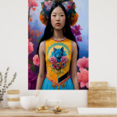 Poster Amoureux des chats fille avec fleurs (Cuisine)