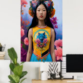 Poster Amoureux des chats fille avec fleurs (Bureau à domicile)