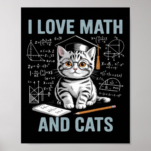 Poster Amoureux des chats mathématiques Prof de maths drô (Devant)