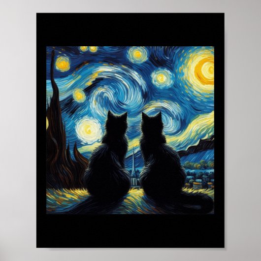 Poster Amoureux des chats noirs Nuit étoilée Van Gogh Cha (Devant)