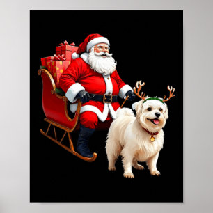 Poster Amoureux des chiens animal Père Noël Sleigh Maltes