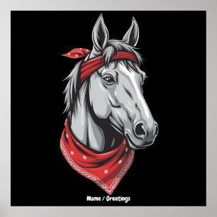 Poster Amoureux du cheval drôle Bandana Rouge Filles Femm