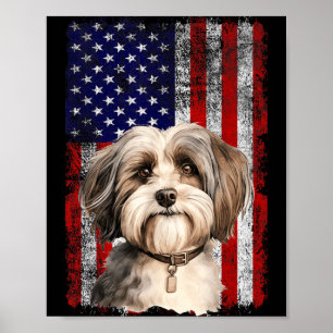 Poster Amoureux du chien havanais Drapeau américain 4 jui