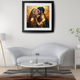 Poster Amoureux romantiques s'embrasser dans ❤️ Arrière -