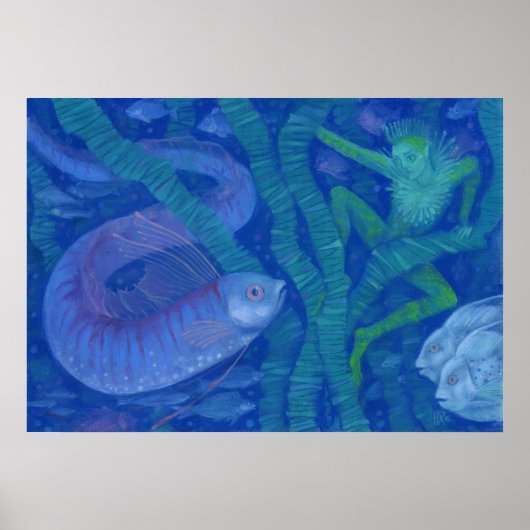 Poster Amphibien et Poisson King, imaginaire art, Sous-ma (Devant)