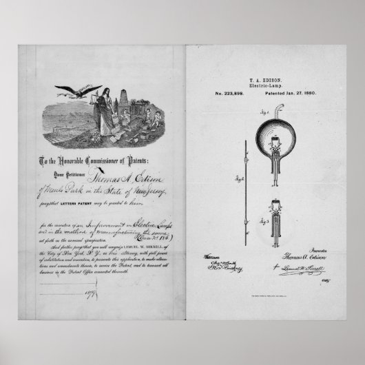 Poster Ampoule incandescente par Thomas Edison Patent (Devant)