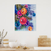 Poster Ampoules de Noël rétro vintage (Cuisine)