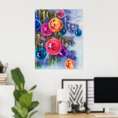 Poster Ampoules de Noël rétro vintage (Bureau à domicile)