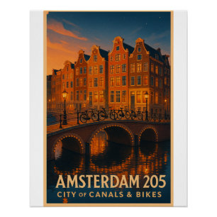 Poster Amsterdam 2025 - Ville des Canaux et Vélos
