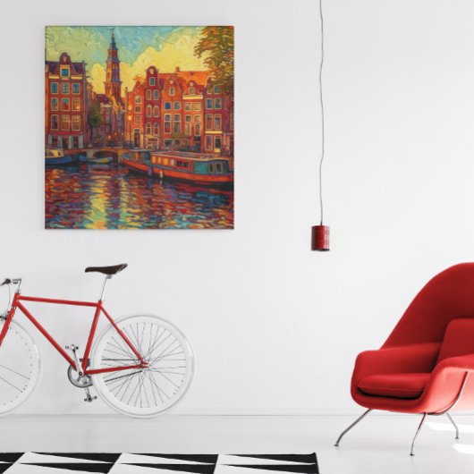 Poster Amsterdam canal maisons de style van Gogh