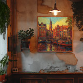 Poster Amsterdam canal maisons de style van Gogh