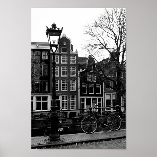 Poster Amsterdam Canal Photo noir et blanc (Devant)
