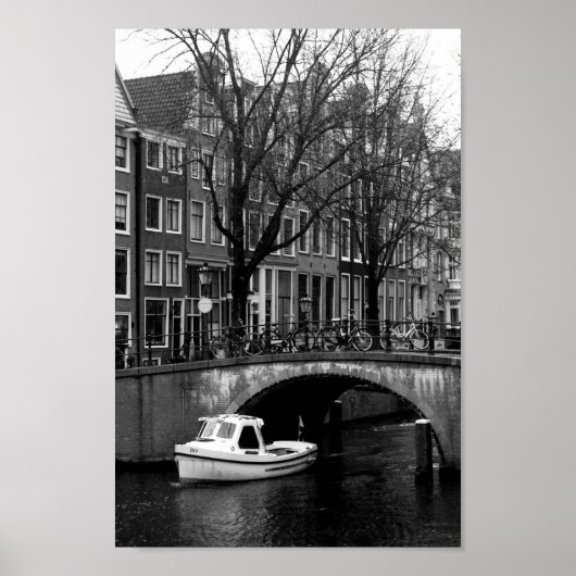 Poster Amsterdam Canal Photo noir et blanc (Devant)
