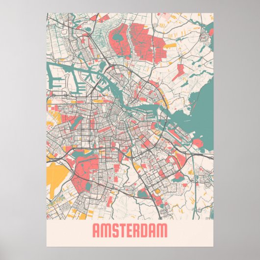 Poster Amsterdam - Carte de la ville de Pays-Bas Chalk (Devant)