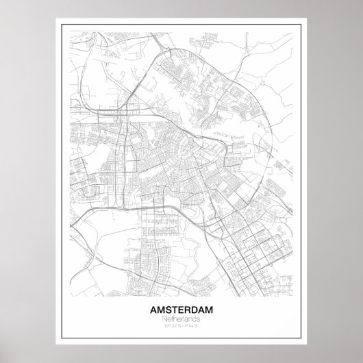 Poster Amsterdam minimalistische kaart (stijl 2) (Voorkant)