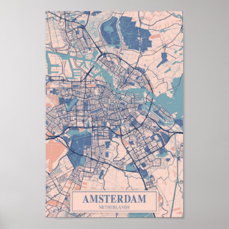 Poster Amsterdam Netherlands Breezy City Map Travel