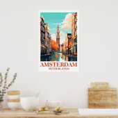 Poster Amsterdam Netherlands Canal Vintage Travel Art (Cuisine)