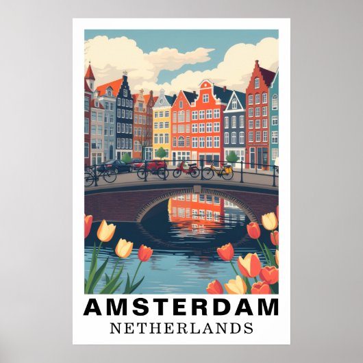 Poster Amsterdam Netherlands Travel Bicycles Tulip (Devant)