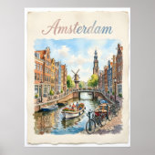 Poster Amsterdam Pays-Bas aquarelle (Devant)