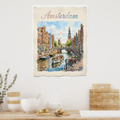 Poster Amsterdam Pays-Bas aquarelle (Cuisine)