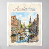 Poster Amsterdam Pays-Bas aquarelle (Devant)