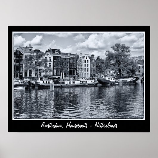 Poster Amsterdam - Pays-Bas, Bateaux-maisons (Affiche) (Devant)
