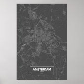 Poster Amsterdam, Pays-Bas (blanc sur noir) (Devant)