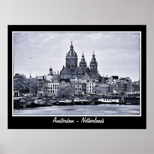 Poster Amsterdam - Pays-Bas, BW Art (Affiche) (Devant)
