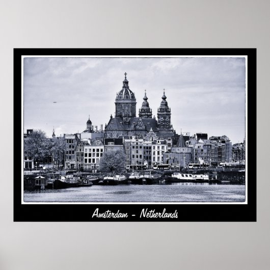 Poster Amsterdam - Pays-Bas, BW Art (Poster) (Devant)