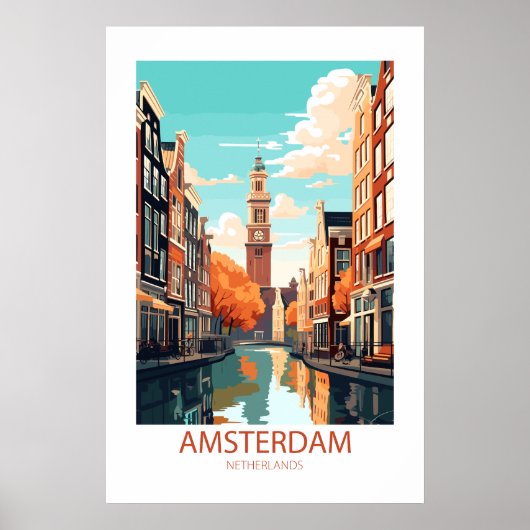 Poster Amsterdam Pays-Bas célèbres lieux de voyage (Devant)