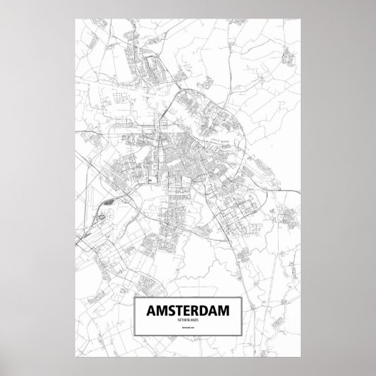Poster Amsterdam, Pays-Bas (noir sur blanc) (Devant)