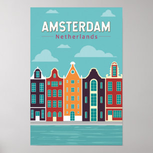 Poster Amsterdam Pays-Bas Voyage Art Vintage